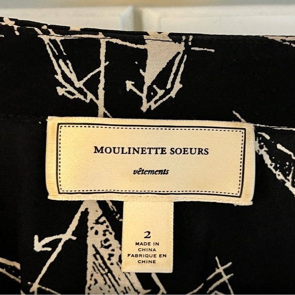 Anthropologie Moulinette Soeurs Many Folds 100% Silk Dress 2 Origami Black Ivory - Picture 4 of 12